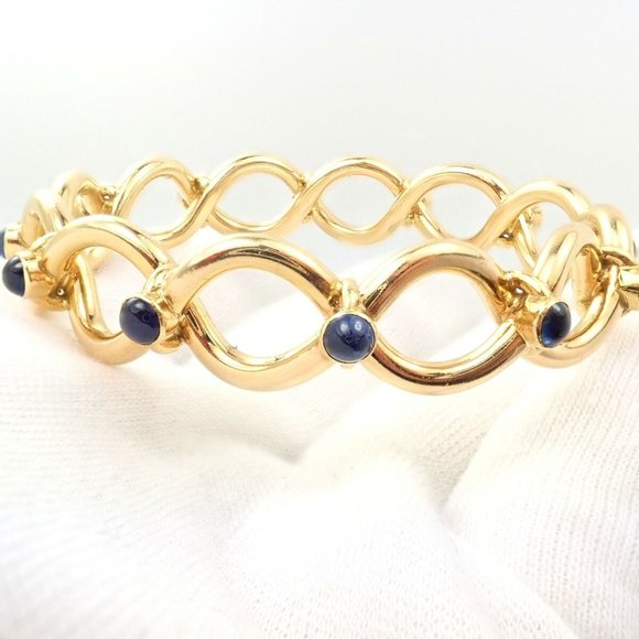 Rare! Authentic Tiffany & Co 18k Yellow Gold France Sapphire Bangle Bracelet - Picture 6 of 9